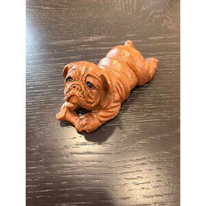 Red Mill Mfg Handcrafted Bull Dog Figurine 4" Resin Wood Look Collectible USA